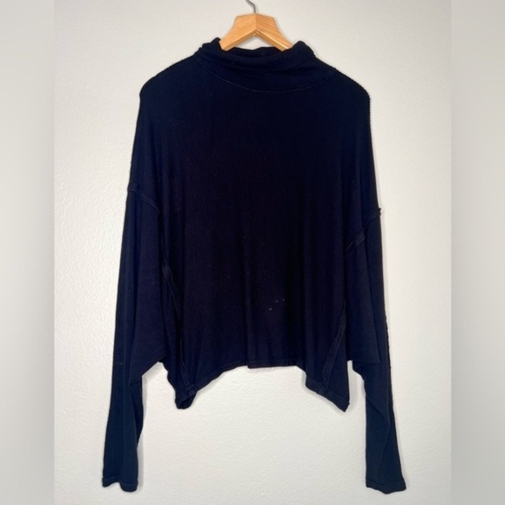 We The‎ Free Black Mock Neck Oversized Dolman Sleeve Top Soft Cozy